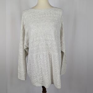 J. Jill White Cable Knit Sweater Textured Boat Neck Pullover Womens Sz XL NEW